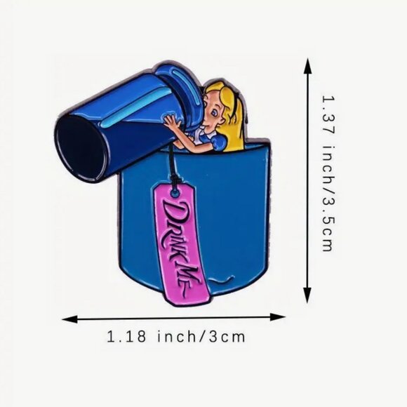 3 for $20**(all individual pins!) Alice in Wonderland “Drink Me” Brooch Pin - Picture 2 of 4